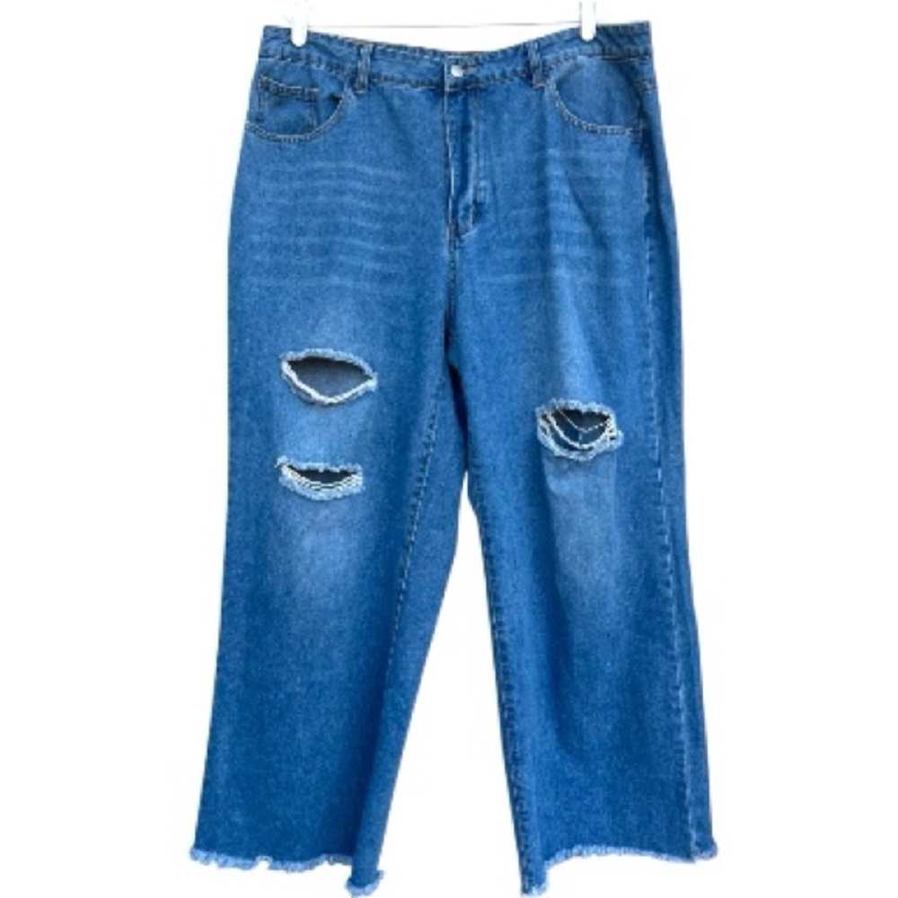 SHEIN Curve Distressed Wide Leg Jeans 3XL